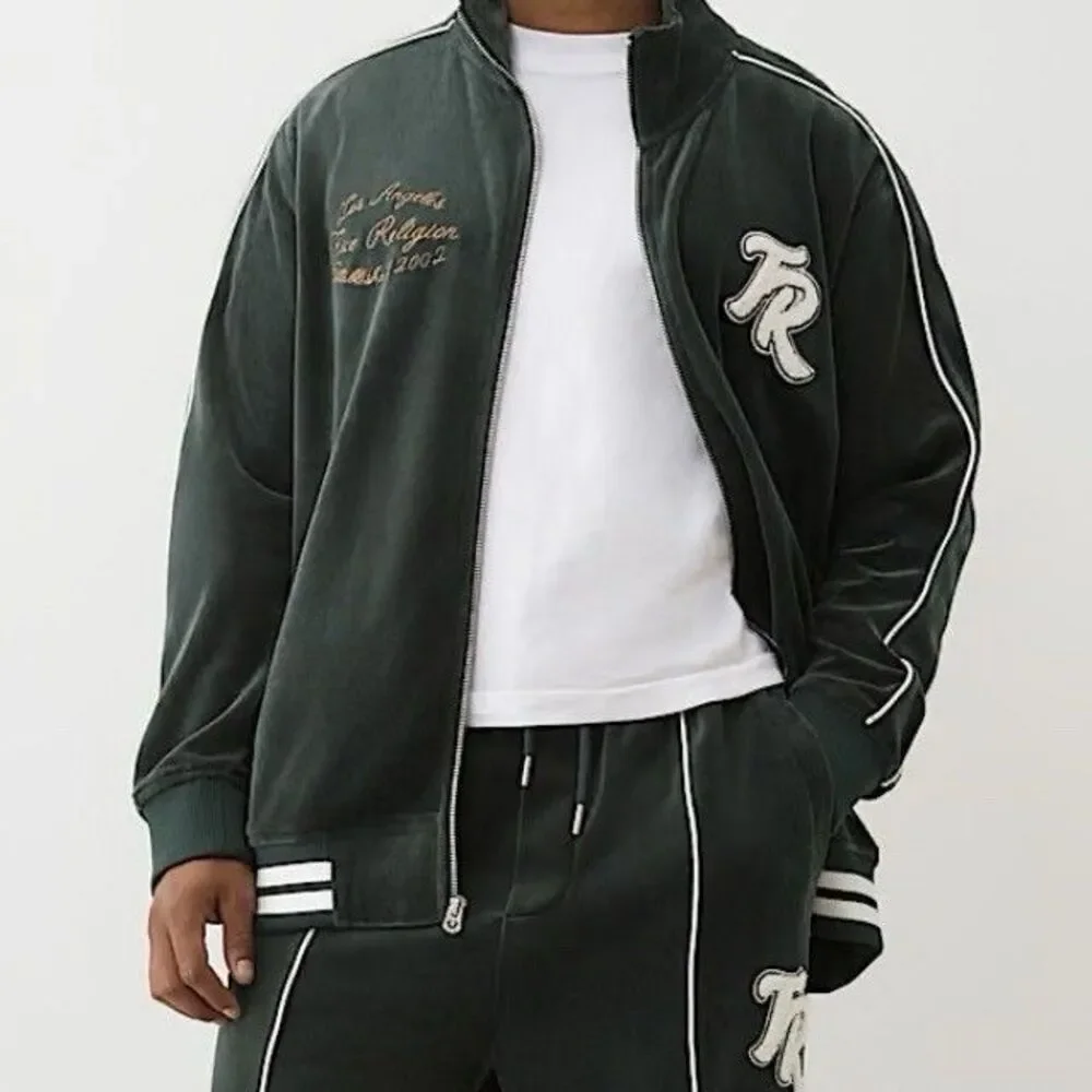 TRUE RELIGION Black Velour Track Jacket Streetwear Full-Zip Striped Men's Medium